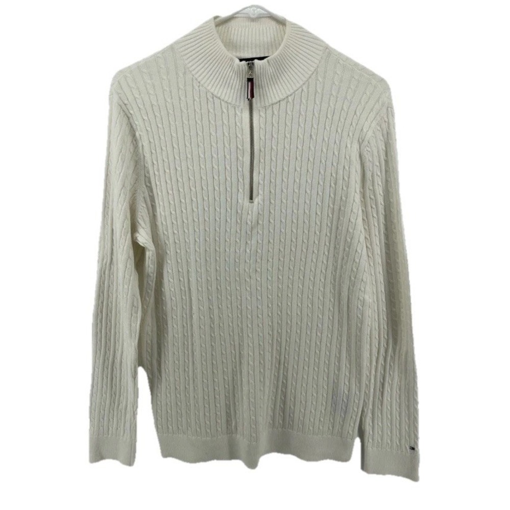 Tommy Hilfiger 1/4 Zip Pullover Knit Sweater Women's Size Medium Ivory Off White